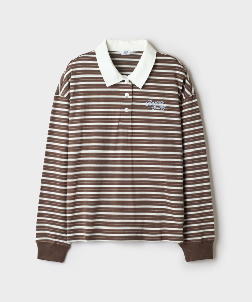 Striped Collar Neck Long Sleeve Tee_SPLWG49GY2