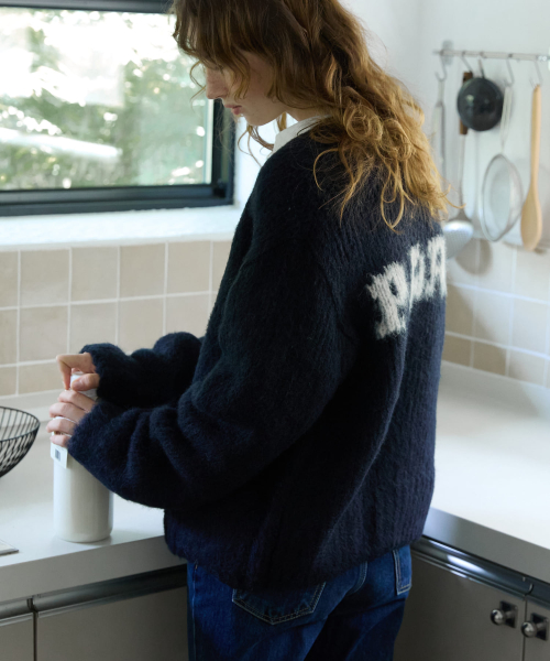 Paris Lettering Knit Navy