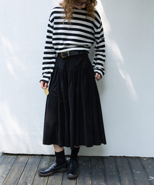 Godet Flare Long Skirt Black