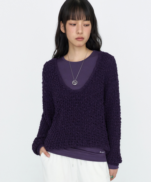 U-Neck Oversized Knit Top Purple MDKT131PURPLE