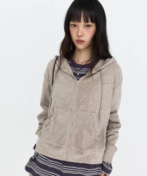Soft ESSENTIALS Hood Zip Up Light Brown MDTS104LBROWN