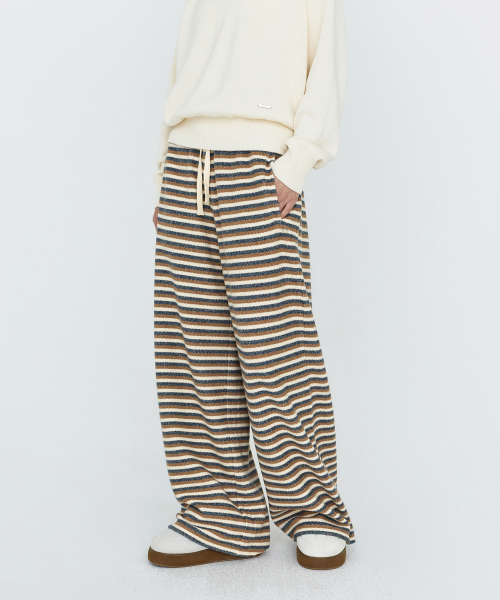 Striped Banding Knit Pants Beige MDPT091BEIGE