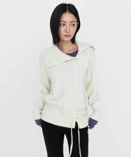 Asymmetric Collar Knit Cardigans Ivory MDKT137IVORY
