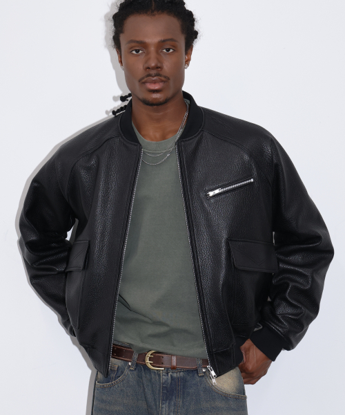 Textured Lambskin Gunner Jacket BLACK