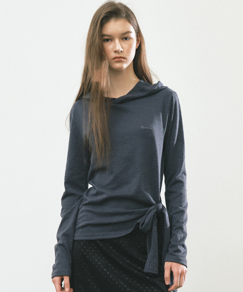 STRAP HOOD LONG SLEEVE TOP_NAVY