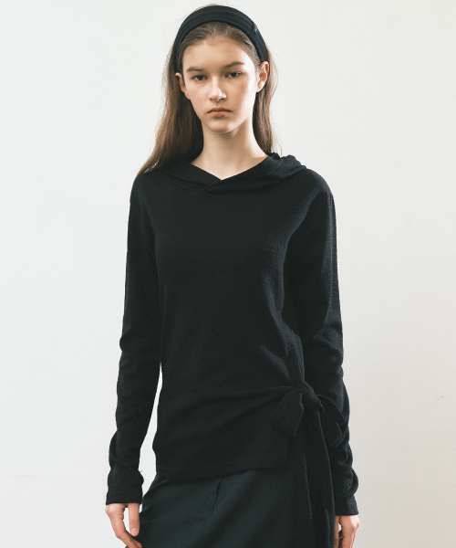 STRAP HOOD LONG SLEEVE TOP_BLACK