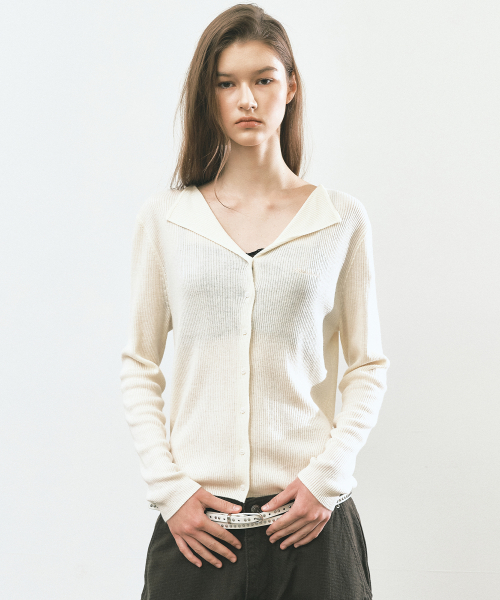 OPEN COLLAR KNIT CARDIGAN_IVORY