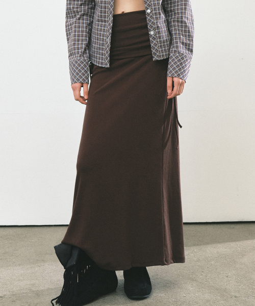 FOLD OVER LONG SKIRT_BROWN