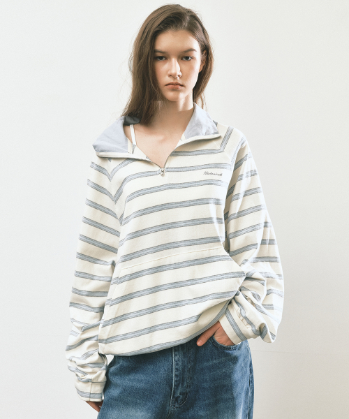 STRIPE HALF ZIP-UP SWEATSHIRT_IVORY
