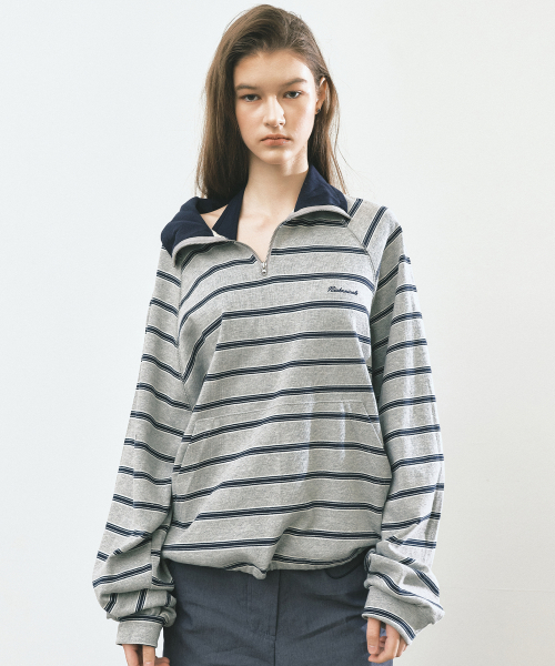 STRIPE HALF ZIP-UP SWEATSHIRT_GRAY