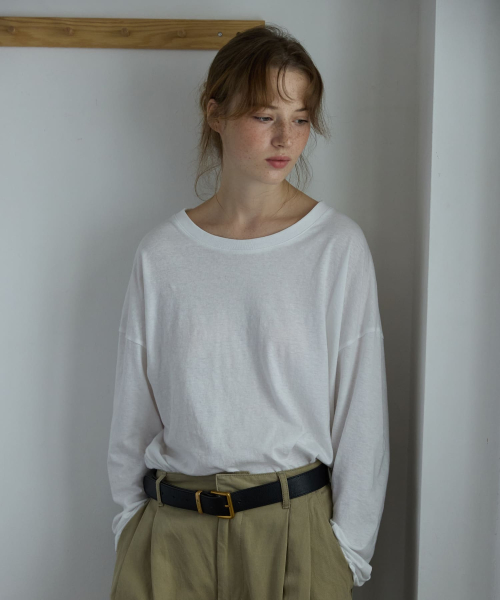 Boat Neck Loose Tee White