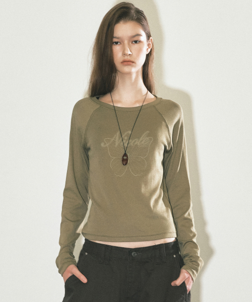 NICOLE BUTTERFLY RAGLAN TOP_KHAKI