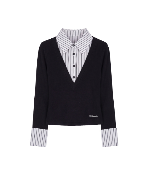 클로딘 카라 레이어드 니트 셔츠_블랙 Claudine Collar Layered Knit Shirt_Black