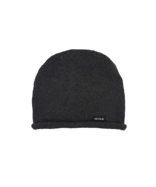 NICOLE LABEL ROLL UP BEANIE_CHARCOAL