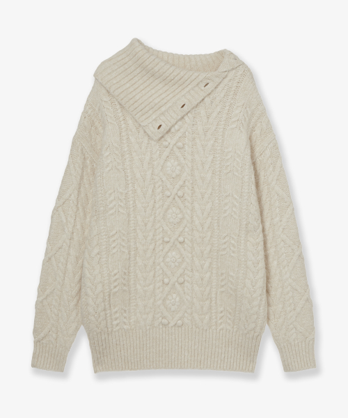 HIGH NECK CABLE KNIT [IVORY]