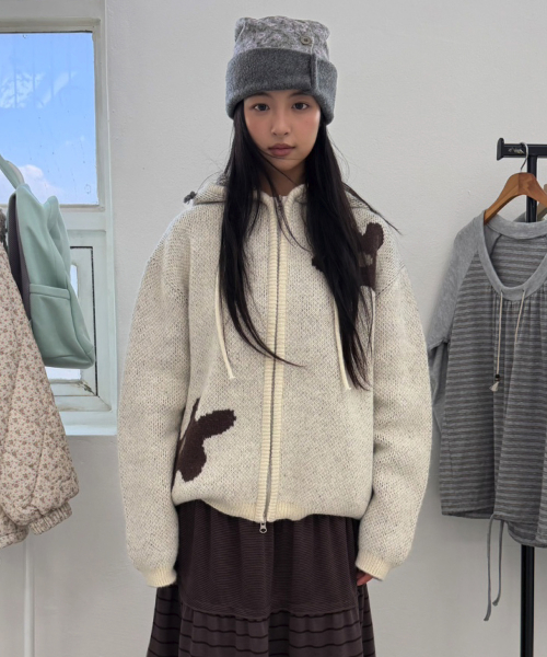 DAISY KNIT HOODIE [BEIGE]