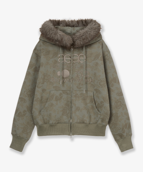 WEB LOGO FUR HOOD ZIP UP [KHAKI]