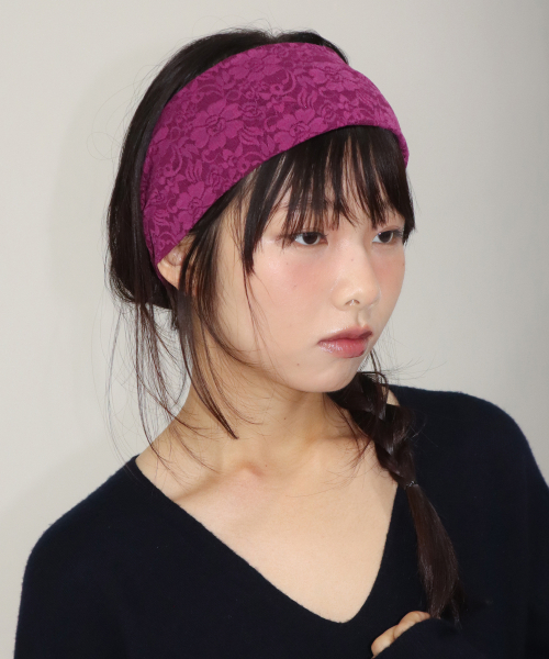 flower lace hair band - magenta