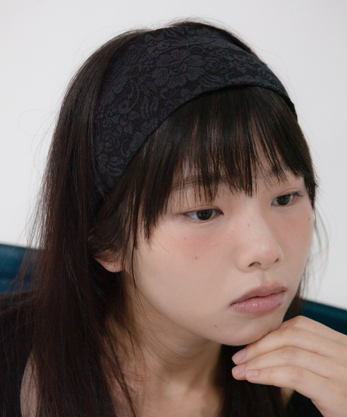 flower lace hair band - black