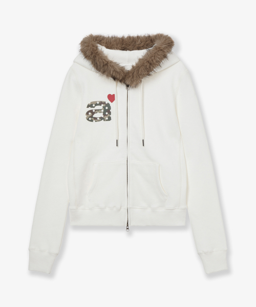 FUR DOT SMALL LETTER HOOD ZIP UP [IVORY]
