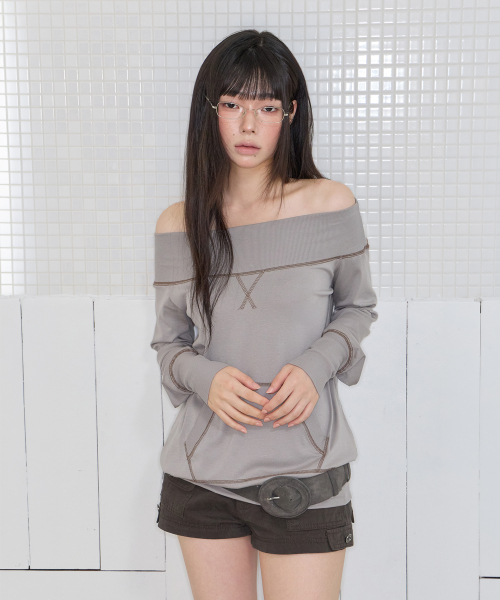POCKET STITCH OFF-SHOULDER OPS GREIGE