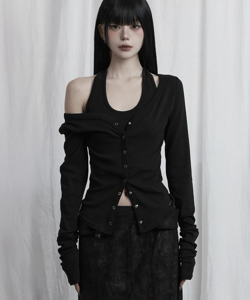 Halter Neck Slim Cardigan (Black)