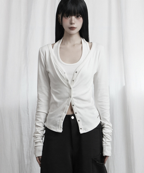 Halter Neck Slim Cardigan (Ivory)