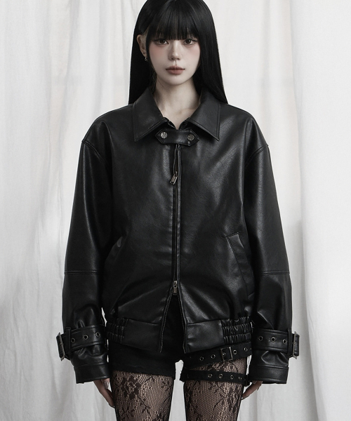 Cross Lace Leather Jumper (Black)