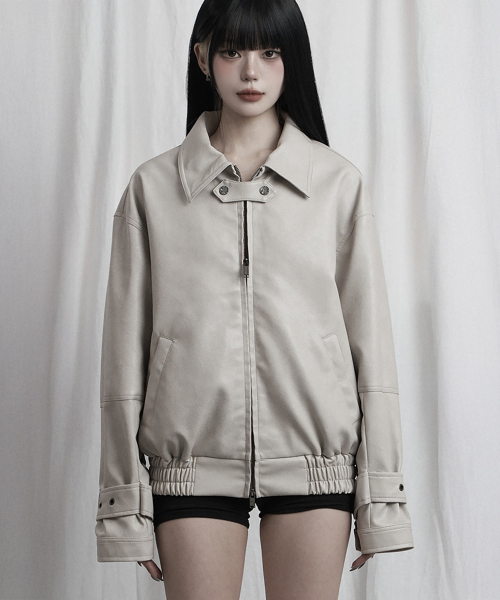 Cross Lace Leather Jumper (Beige)