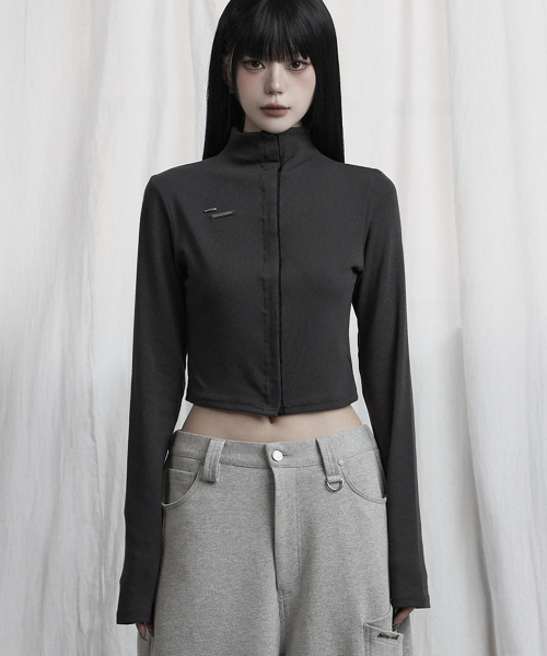 Snap Front Crop Top (Charcoal)