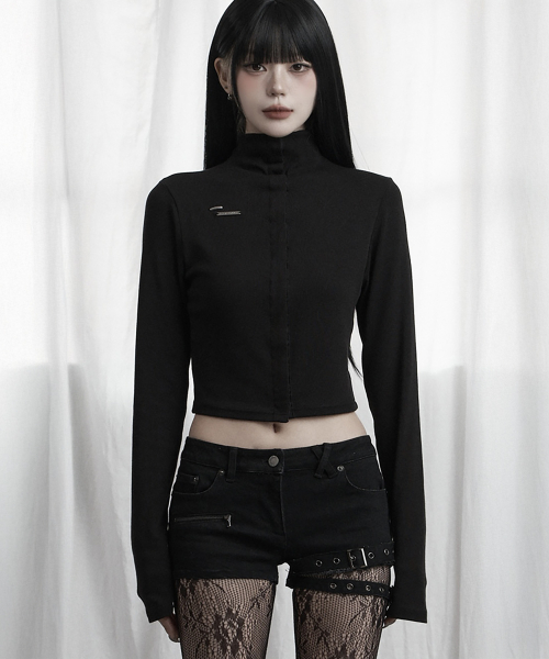 Snap Front Crop Top (Black)