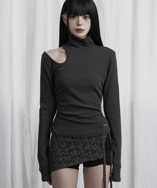 High Neck Shoulder Cut-Out Top (Charcoal)