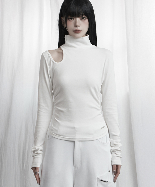 High Neck Shoulder Cut-Out Top (Ivory)