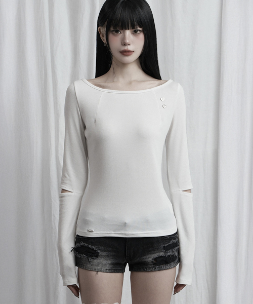 Back Lace Slit Sleeve top (Ivory)