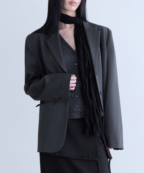 Belted Tailored Jacket, CHARCOAL
