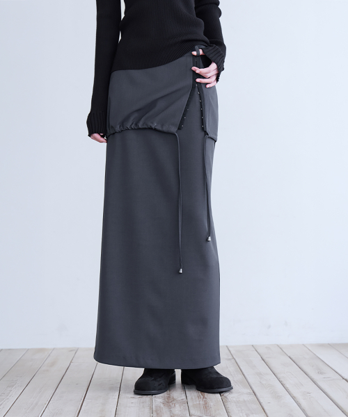 Hook & Eye Layered Long Skirt, CHARCOAL