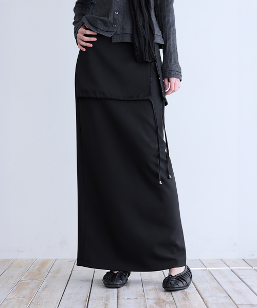 Hook & Eye Layered Long Skirt, BLACK