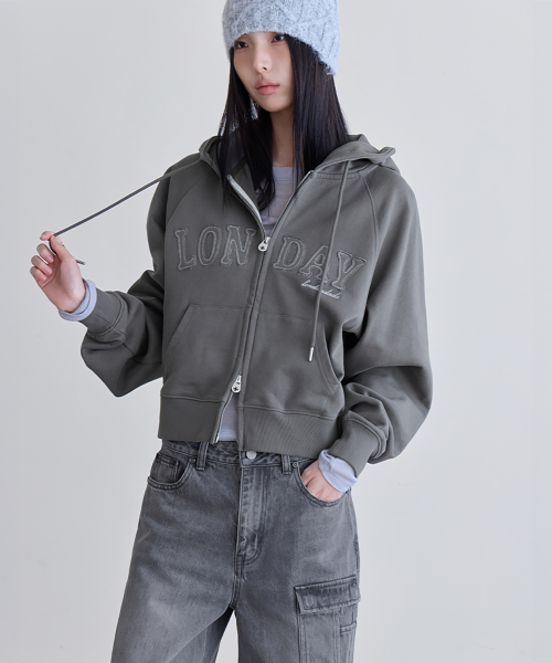 Logo Patch Crop Hoodie Zip-up, ASH KHAKI