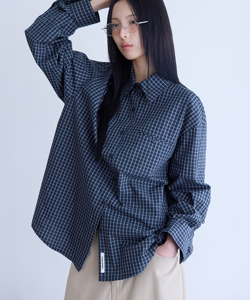 Oversized LDD Checked Shirt, NAVY