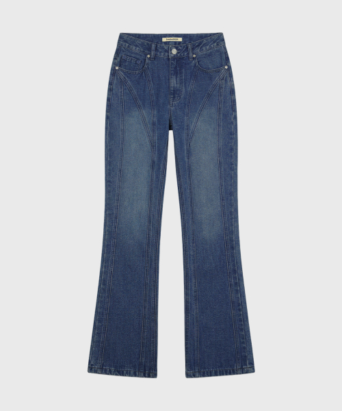 Paneled Slim Flare Jeans, BLUE