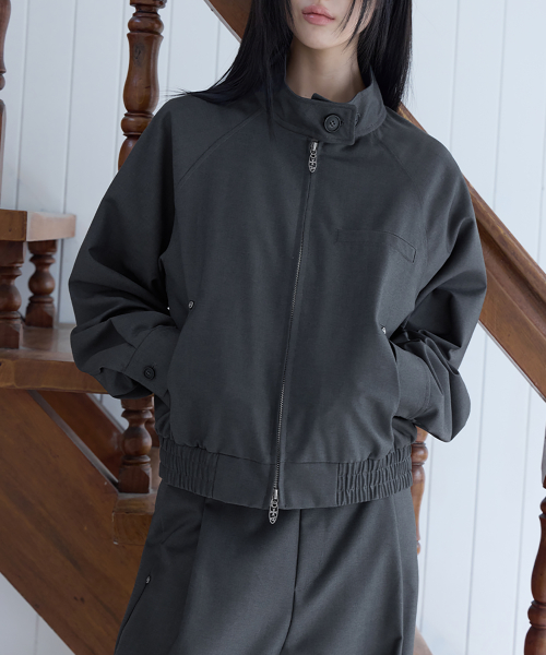 [SET-UP] Urban Half-Neck Harrington Jumper, CHARCOAL