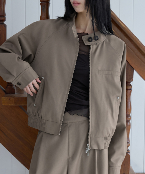 [SET-UP] Urban Half-Neck Harrington Jumper, TAUPE