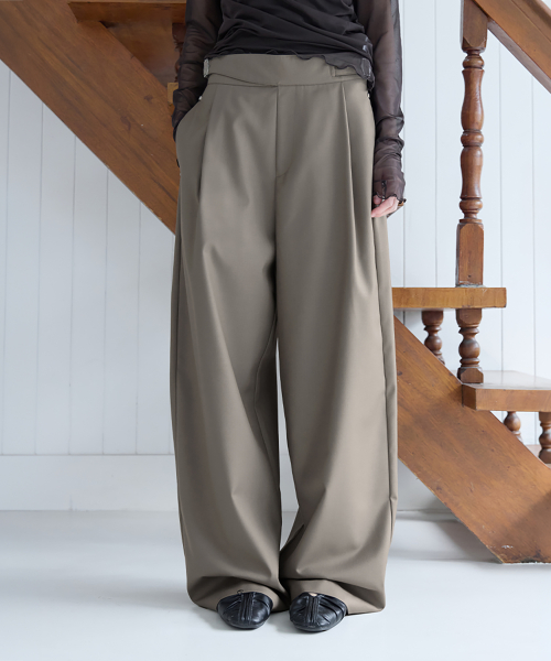 [SET-UP] Urban Semi-Wide Wrap Belt Slacks, TAUPE