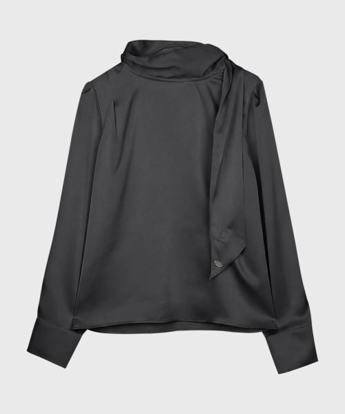 Satin Tie Blouse, CHARCOAL