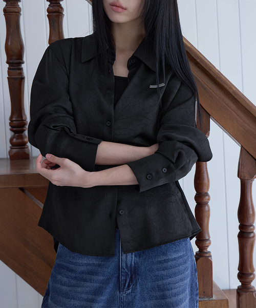 Satin Button Waist Blouse, BLACK