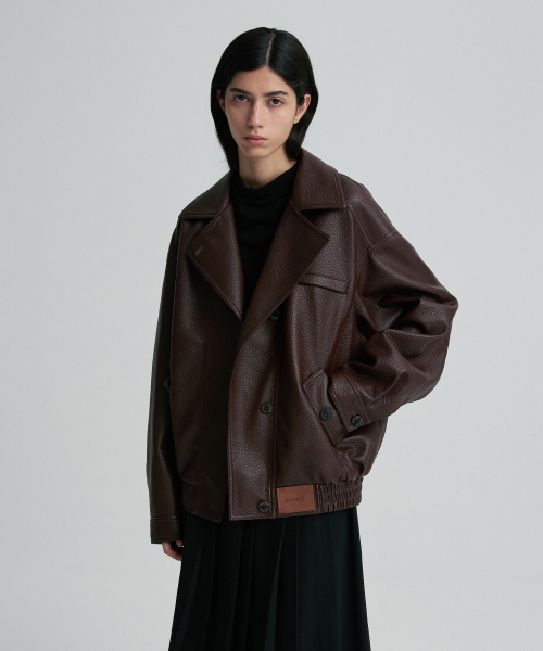 OVERSIZED LEATHER BOMBER JACKET BURGUNDY