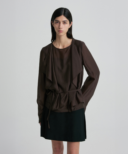 TIE-DETAIL GATHERED-WAIST BLOUSE TRUFFLE