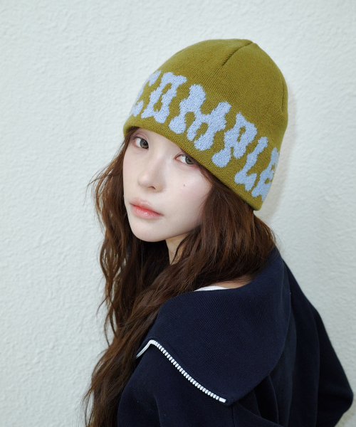PomPom Logo Jacquard Beanie (Olive)