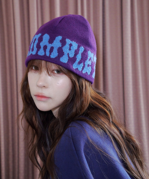 PomPom Logo Jacquard Beanie (Purple)