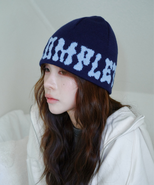 PomPom Logo Jacquard Beanie (Navy)